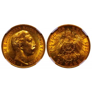 Kingdom of Prussia, 20 Mark, 1910 year, A, NGC, MS 62