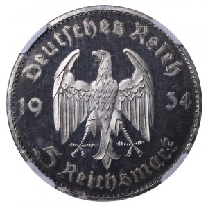 Nemecko, 5 ríšskych mariek, rok 1934, A, 1. výročie nacistickej vlády - Postupimský posádkový kostol, NGC, PF 64 CAMEO