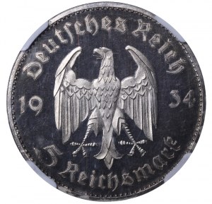 Germany, 5 Reichsmark, 1934 year, A, 1st Anniversary of Nazi Rule - Potsdam Garrison Church, NGC, PF 64 CAMEO