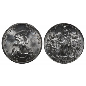 Pruské kráľovstvo, 3 marky, rok 1913, A, 100. výročie vstupu Prusov do vojny proti Napoleonovi, NGC, MS 63