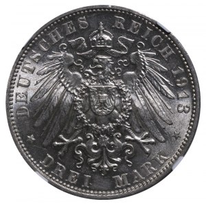 Kingdom of Saxony, 3 Mark, 1913 year, E, 100th Anniversary of the Battle of Leipzig, NGC, MS 62