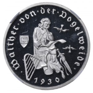 Nemecko, 3 ríšske marky, rok 1930, F, 700. výročie - Smrť von Der Vogelweide, NGC, PF 66 ULTRA CAMEO, Top PoP
