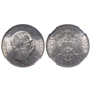 Kingdom of Saxony, 2 Marks, 1902 year, E, Death of King Albert, NGC, MS 64