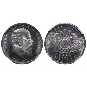 Bádenské veľkovojvodstvo, 2 marky, rok 1907, Smrť Fridricha I., NGC, DETAILY PROOF