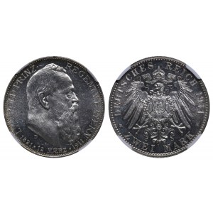 Kingdom of Bavaria, 2 Marks, 1911 year, D, 90th Birthday of Prince Regent Luitpold, NGC, MS 62 PL