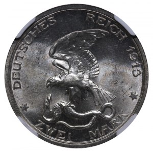 Pruské kráľovstvo, 2 marky, rok 1913, A, 100. výročie vstupu Prusov do vojny proti Napoleonovi, NGC, MS 64