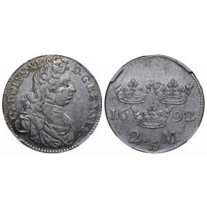 Sweden, 2 Mark, 1692 year, AS, NGC, AU 53