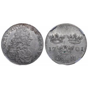 Sweden, 2 Mark, 1701 year, HZ, NGC, XF 45
