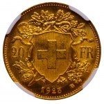 Switzerland, 20 Francs, 1925 year, B, NGC, MS 65