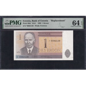 Estonia, 1 Kroon, 1992, Choice UNC 64 EPQ, ''Replacement''