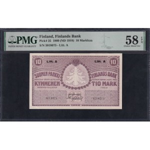 Finland, 10 Markkaa, 1909 (1918), Choice About UNC 58 EPQ