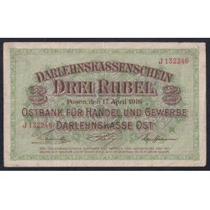 Nemecko, 3 ruble, 1916, POSEN, VF