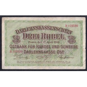 Germany, 3 Rubles, 1916, POSEN, F-VF