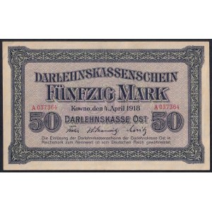 Nemecko, 50 mariek, 1918, KOWNO, XF