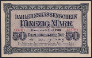 Germany, 50 Mark, 1918, KOWNO, XF