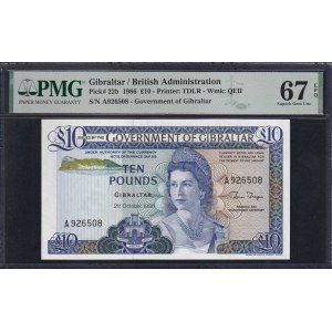 Gibraltar, 10 Pounds, 1986, Superb Gem UNC 67 EPQ