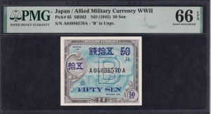 Japan, 50 Sen, 1945, Gem UNC 66 EPQ