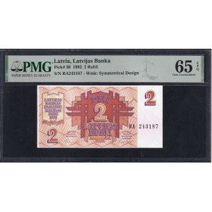 Latvia, 2 Rubles, 1992, Gem UNC 65 EPQ