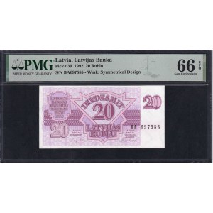 Latvia, 20 Rubles, 1992, Gem UNC 66 EPQ