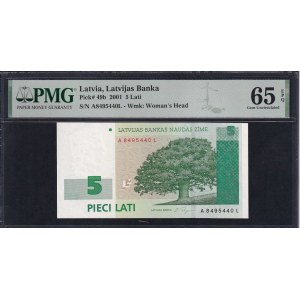 Lotyšsko, 5 lati, 2001, Gem UNC 65 EPQ