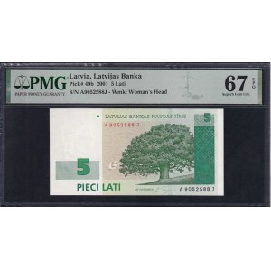 Latvia, 5 Lati, 2001, Superb Gem UNC 67 EPQ