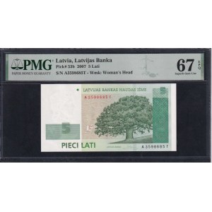Latvia, 5 Lati, 2007, Superb Gem UNC 67 EPQ