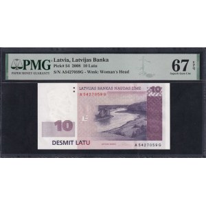 Latvia, 10 Latu, 2008, Superb Gem UNC 67 EPQ