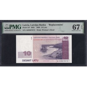 Latvia, 10 Latu, 2008, Superb Gem UNC 67 EPQ, ''Replacement''