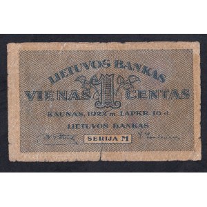 Lithuania, 1 Centas, 1922, VG