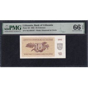 Lithuania, 10 Talonas, 1992, Gem UNC 66 EPQ