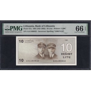 Lithuania, 10 Litu, 1991 (1993), Gem UNC 66 EPQ