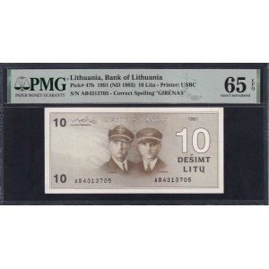 Lithuania, 10 Litu, 1991 (1993), Gem UNC 65 EPQ