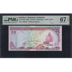 Maldives, 20 Rufiyaa, 2000, Superb Gem UNC 67 EPQ