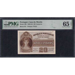Portugal, 20 Centavos, 1922-25, Gem UNC 65 EPQ