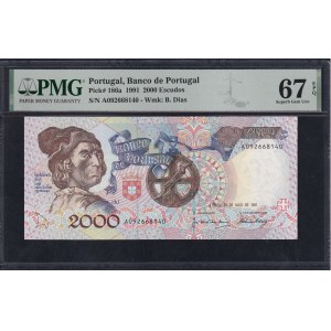 Portugal, 2000 Escudos, 1991, Superb Gem UNC 67 EPQ