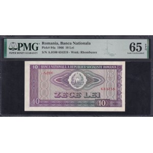 Rumunsko, 10 lei, 1966, Gem UNC 65 EPQ