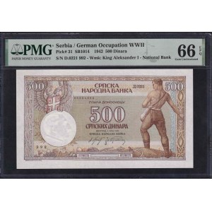 Serbia, 500 Dinara, 1942, Gem UNC 66 EPQ