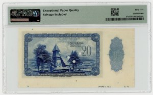20 złotych 1939, Emigracia, SPECIMEN 00000, PMG 55 EPQ, szerokie marginesy z oznaczeniami arkusza