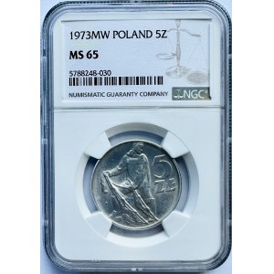 5 Gold 1973, Fisherman, NGC MS 65