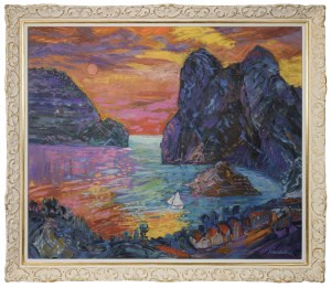 Jan SZANCENBACH (1928-1998), Pejzaż norweski z łódką, 1997