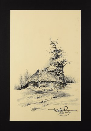 Wiktor ZIN (1925-2007), Pejzaż z chatą, 1992