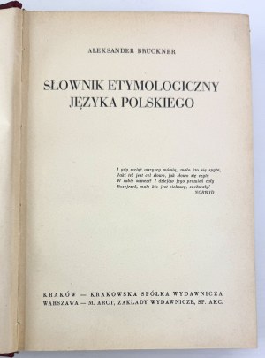 BRUCKNER Aleksander - Słownik etymologiczny języka polskiego - Kraków 1927