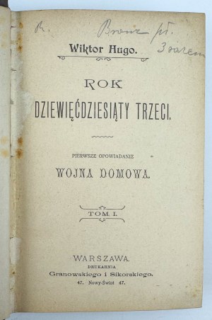 HUGO Wiktor - The ninety-third year - Warsaw 1898