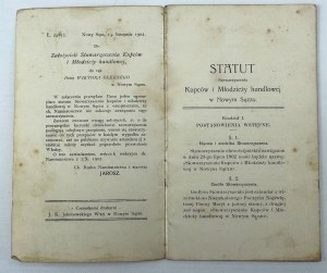 STATUTY Sdružení obchodníků a mladých živnostníků v Novém Sączi - Nowy Sącz 1903