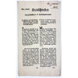 Okólnik - Gubernia Galicji - [Powody do budowania u cmentarzów użyte, od opłaty drogowego i mostowego są uwolnione] - Lwów 1828