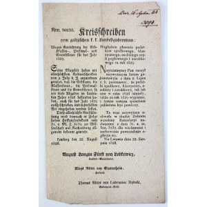 Circulaire - Gouvernorat de Galicie - [Impôts sur les successions, les classiques et les revenus] - Lviv 1828