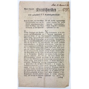 Okólnik - Gubernia Galicji - [Myto drogowe i mostowe od bydła zaprzężnego] - Lwów 1828