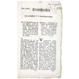 Okólnik - Gubernia Galicji - [Uwolnienie od myta osób prowadzących rekrutów, aresztantów, zbrodniarz i szupaśników] - Lwów 1828