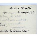 DMOWSKI Roman - List do wydawcy Pism Antoniego Gmachowskiego - Warszawa 1937