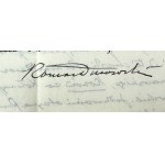 DMOWSKI Roman - List do wydawcy Pism Antoniego Gmachowskiego - Warszawa 1937